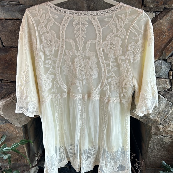 Lace Covered Lined Cream 3/4 Sleeve Above the Knee Medium Top;Perfect Condition! - Picture 5 of 16